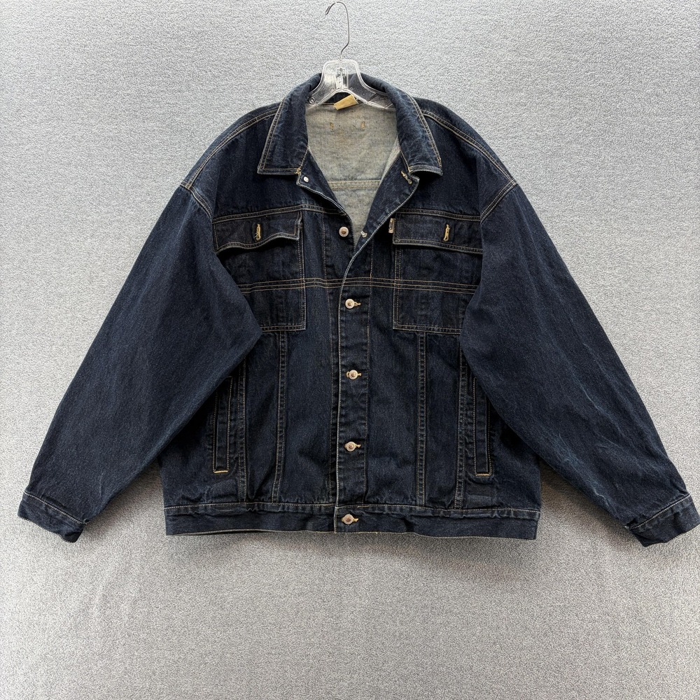 VTG Y2K Delf USA Jean Jacket Mens 2XL Denim Oversized Trucker Hip Hop Streetwear